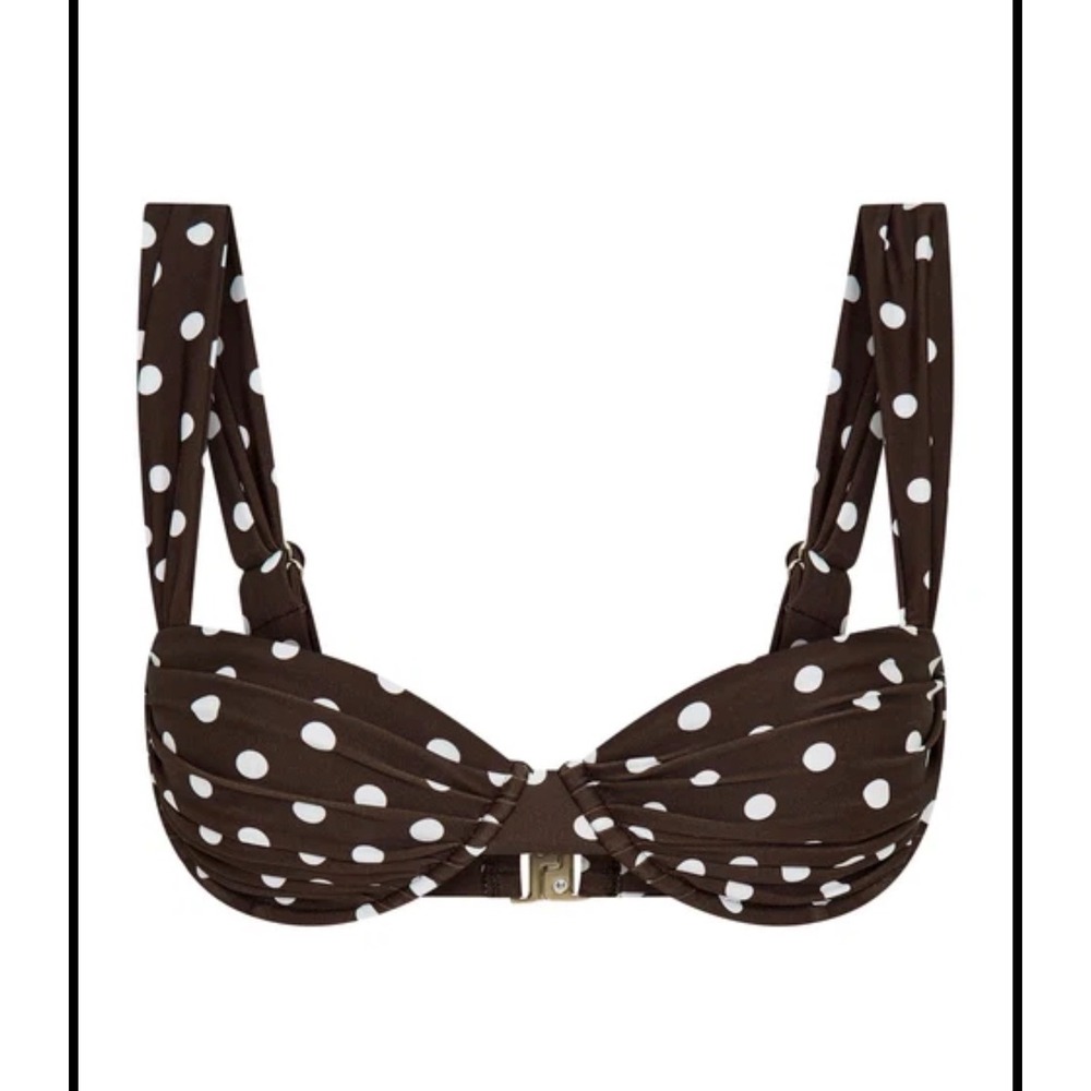 Vacay Swimwear Rhodes Polka Dot Bikini Top Chocolate Brown White Small NWT